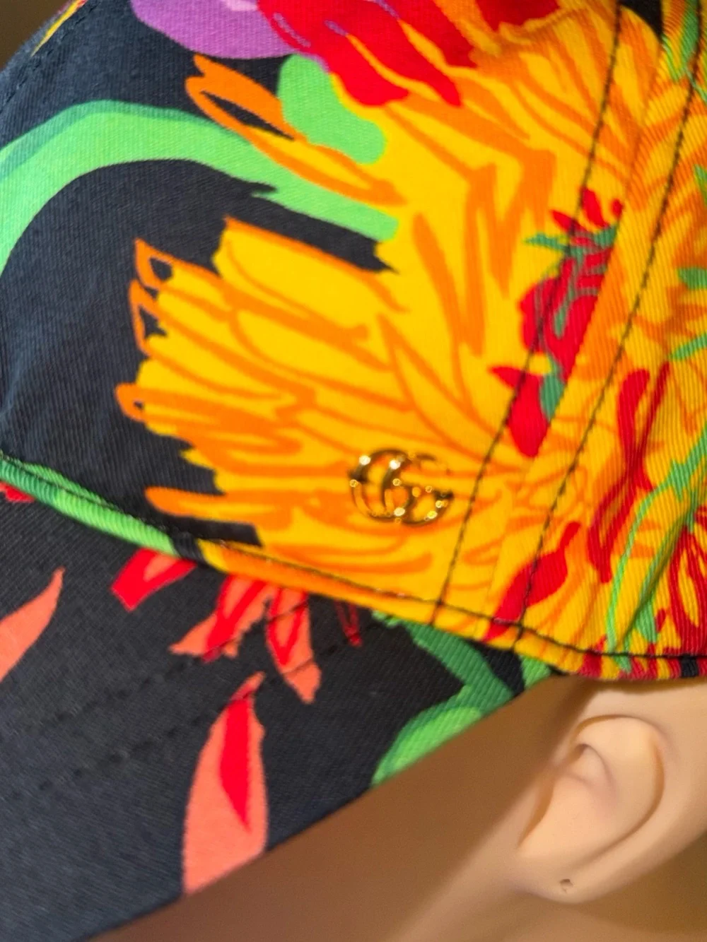 Gucci Floral Baseball  Hat in Black with Purple, Green & Yellow. $399 retail